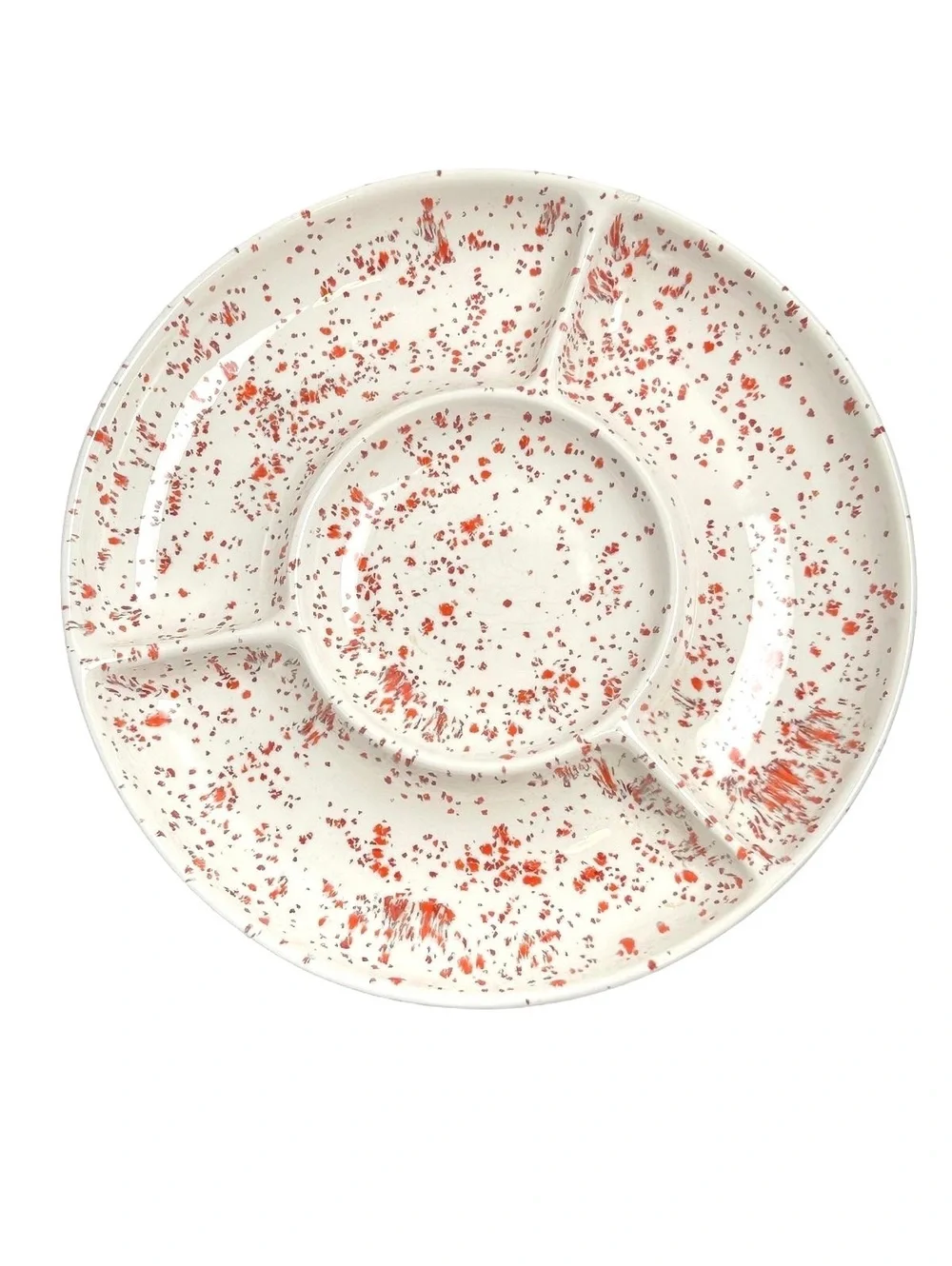 Ceramic Sectioned Serving Dish in Red/Orange/Brown Splatter Pattern